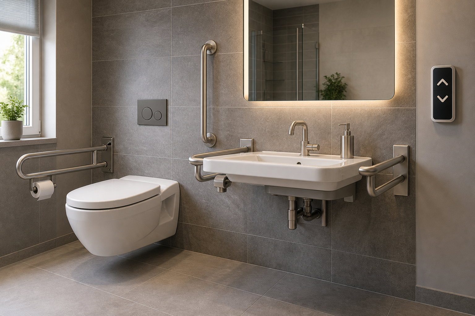 Barrierearmes Bad mit Lift-WC und Haltegriffen